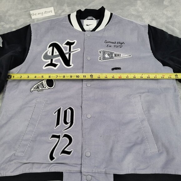 Nike Corduroy Varsity Jacket 1972 Letterman Black Grey Size Large FQ6159-012 - Picture 3 of 8